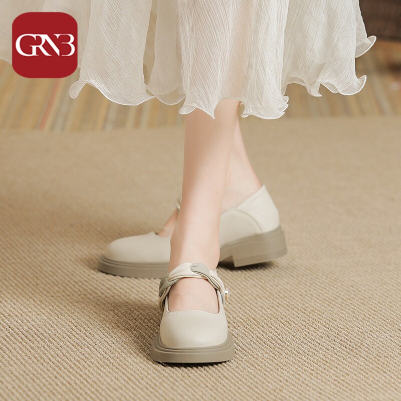 GRNB白色玛丽珍女鞋2026新款春夏百搭鞋子小皮鞋平底单鞋女夏凉鞋