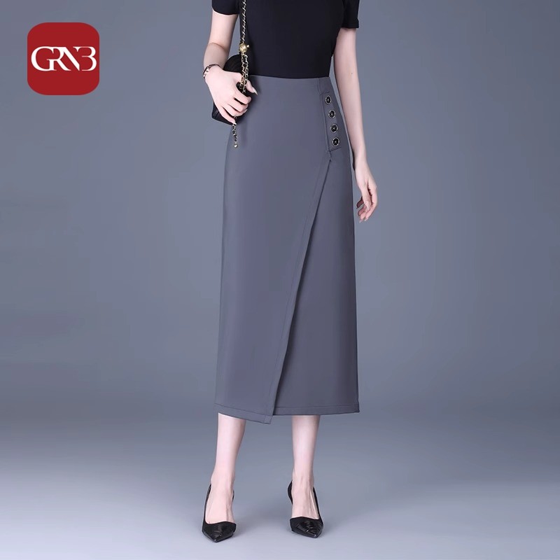 GRNB灰色包臀半身裙女春秋新款直筒裙中长款西装裙高腰显瘦一步裙