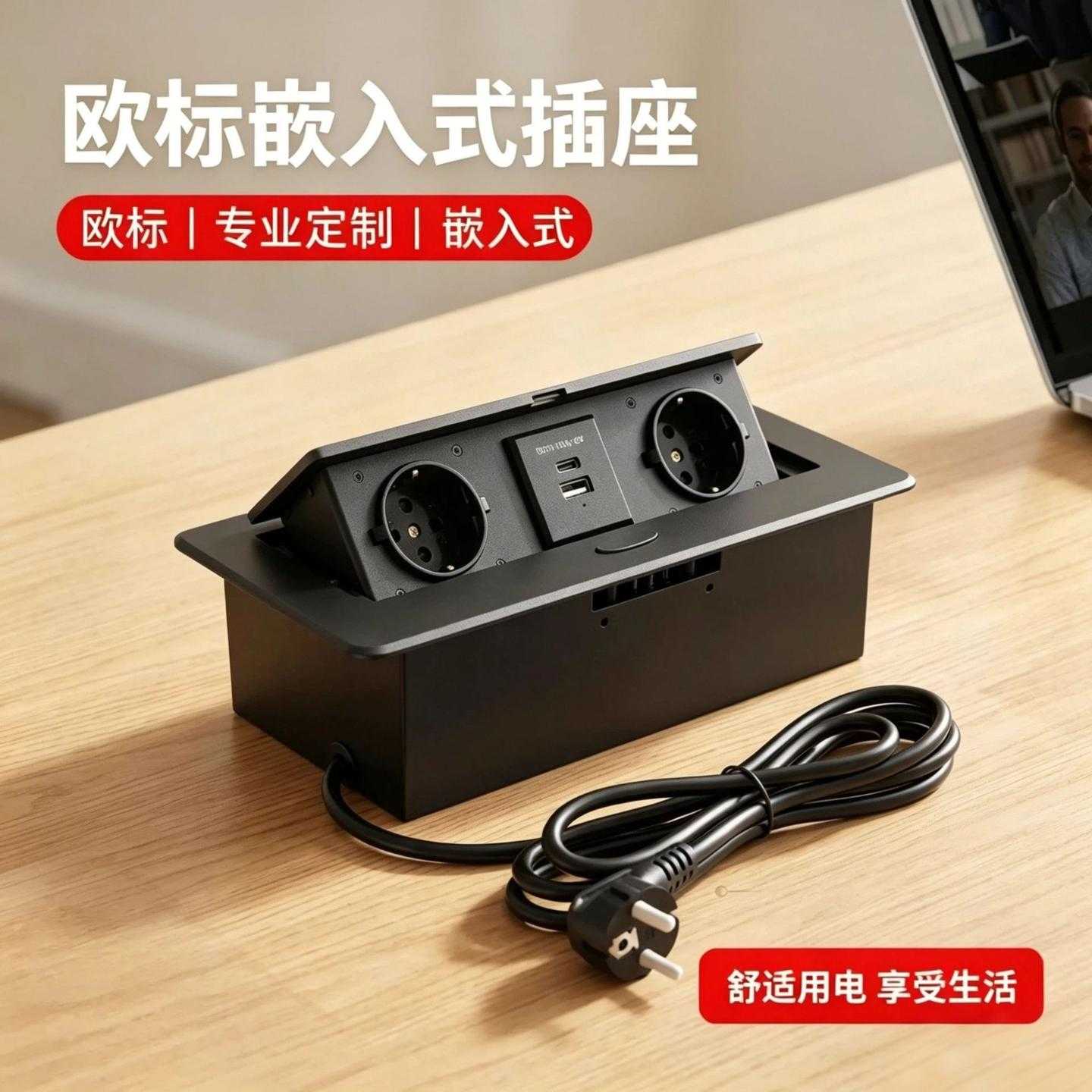 欧标德标功能插座嵌入式桌面插座弹起式充电USB+Type-C隐藏式插座