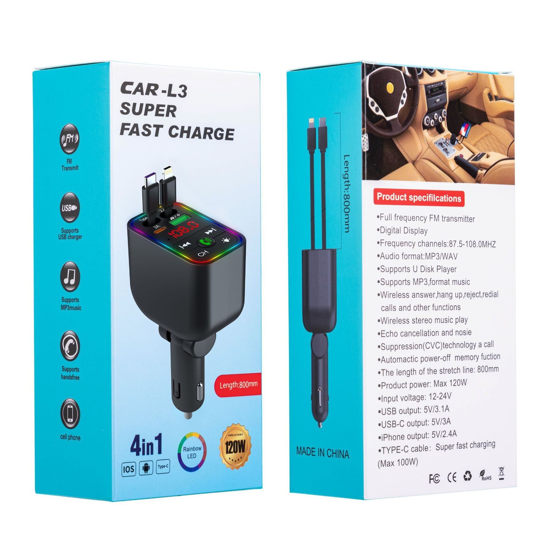 七彩5.3车载蓝牙MP3播放器车充蓝牙FM发射器伸缩线PD快充L3L4L5,3C数码配件,FM/MP3发射器,淘宝优惠券,粉丝福利购,淘宝优惠卷