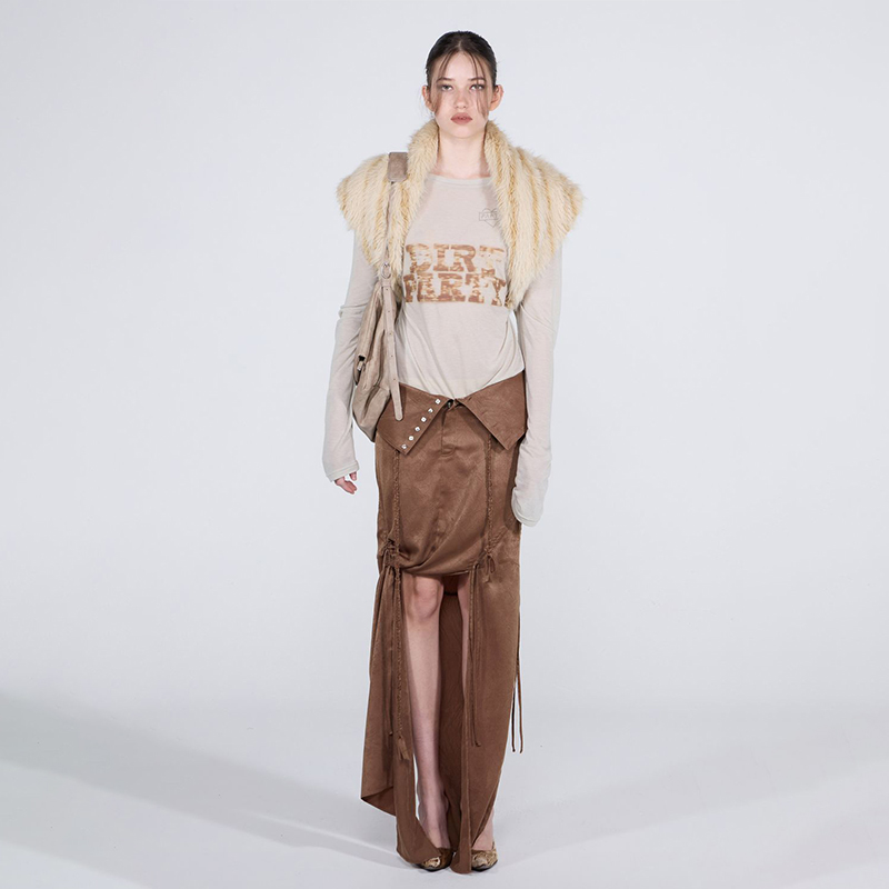 SCULPTOR小众折腰设计测抽绳中长包臀鱼尾半身裙开叉女