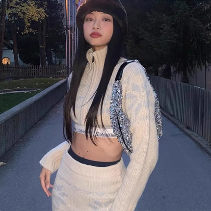 SCULPTOR秋冬针织套装高领短款上衣修身包臀裙