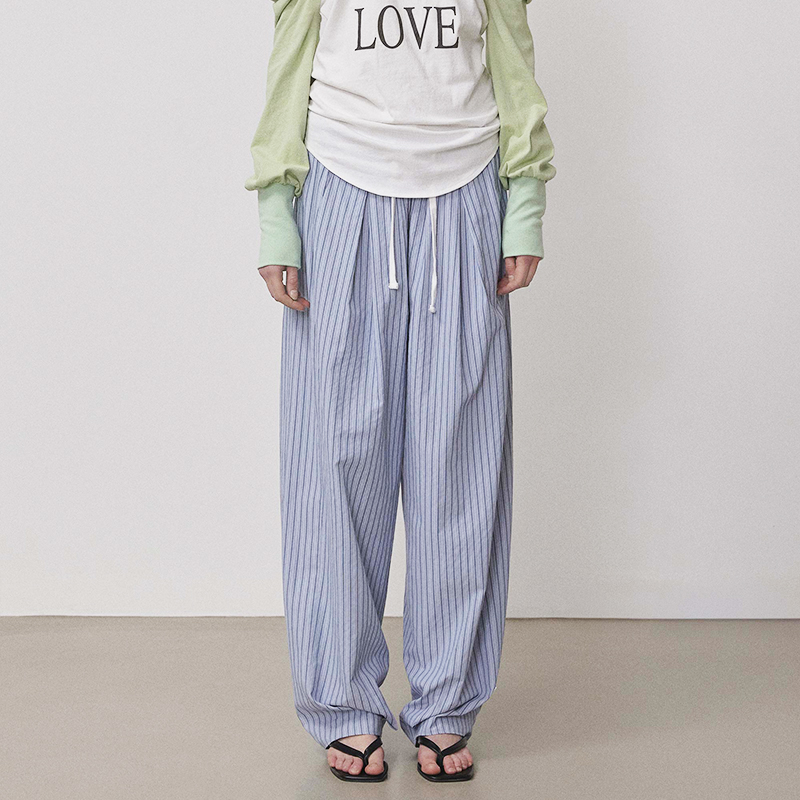 SCULPTOR25年春款薄款条纹休闲裤女宽松显瘦百搭直筒阔腿长裤子