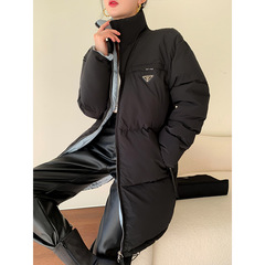 西西里300g白鸭绒2023新款加厚立领羽绒服女高级感黑色OL通勤外套