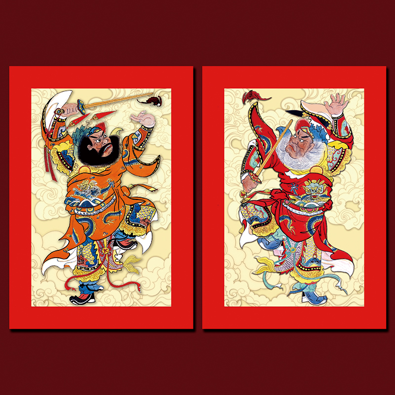 陶欢品整面磁吸木版年画门神门贴