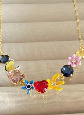 法国珐琅菜圃琉璃苣蝴蝶番茄花宝石项链戒指