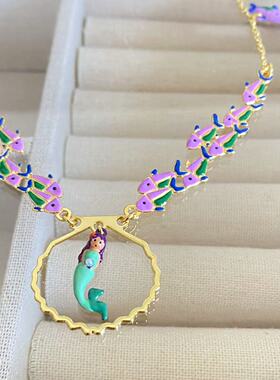 法国珐琅n2春夏小美人鱼热带鱼群小丑鱼项链