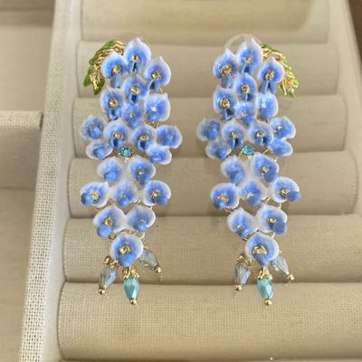 法国巴黎珐琅首饰品 紫藤花梦幻手绘瀑布 项链吊坠 气质清新脱俗