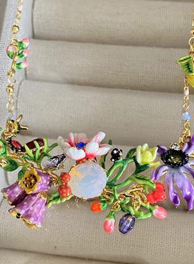 法国珐琅 漫步凡尔赛花朵大项链甜美法式轻奢气质高级锁骨铃兰