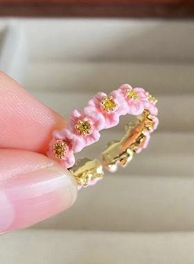 代斯同款法国魔法奇遇系列粉色花朵花环花芯戒指送女友