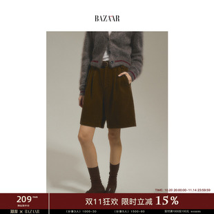 配皮带显瘦休闲短裤 裤 复古风春秋新款 美式 女 子女粗坑灯芯绒五分裤