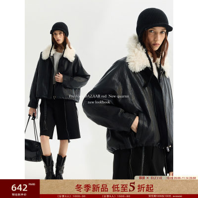 BAZAAR RED芭莎红时尚复古感百搭休闲毛领廓形短款夹克外套