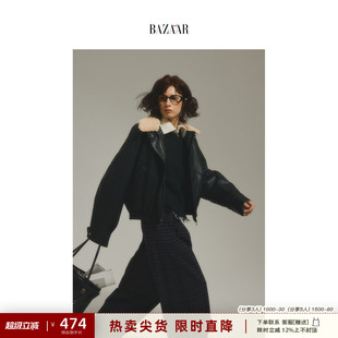 皮衣外套女高级感轻奢经典 仿皮草领复古机车秋冬翻领夹棉PU皮夹克