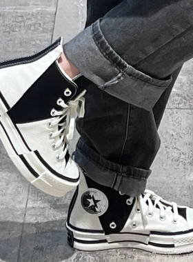黑白灰色Chuck 70plus不对称解构错位增高厚底高帮帆布板鞋男女鞋