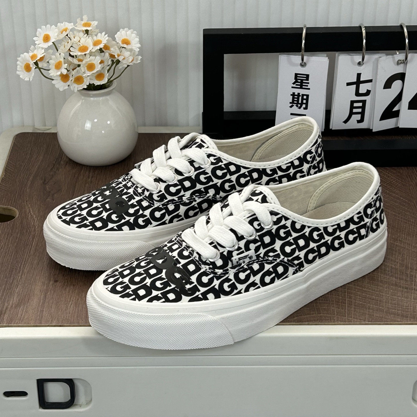 黑白满印涂鸦Slip-On 联名限定CDG高端支线低帮板鞋帆布鞋男女鞋