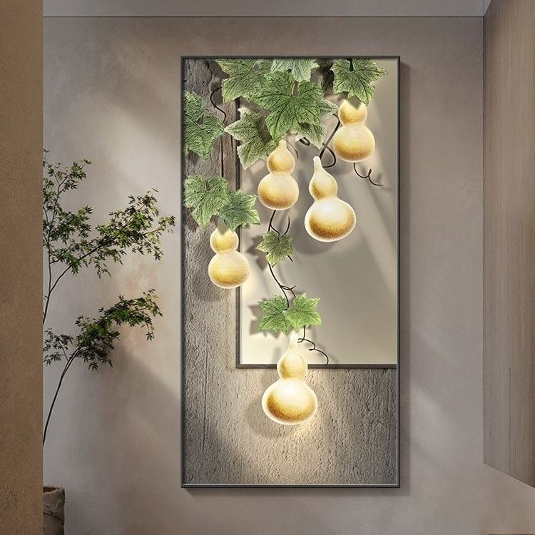 五福临门玄关装饰画侘寂风寓意好走廊过道葫芦壁画竖版入户门挂画