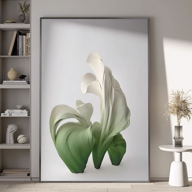 现代轻奢装饰画绿色抽象艺术沙发背景墙壁画极简客厅玄关竖版挂画