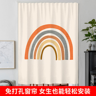 免打孔安装 莫兰迪风出租屋改造学生宿舍挡帘 魔术贴遮光窗帘自粘式