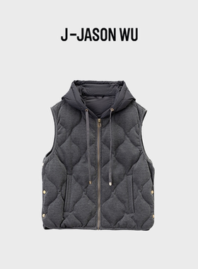JASON WU-J系列菱格绗缝工艺高品质保暖休闲打底连帽马甲羽绒女款