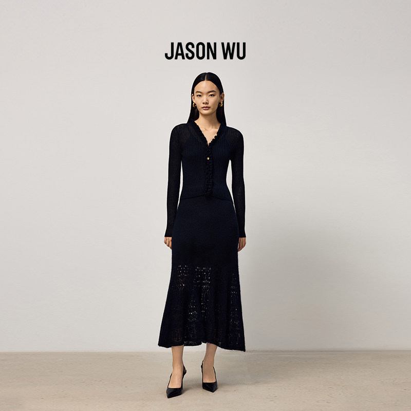 【绵羊毛】JASON WU新款修身重工精致勾花鱼尾针织半身裙