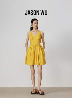 【亚麻】JASON WU25新款V领白色度假背心连衣裙优雅轻礼服裙