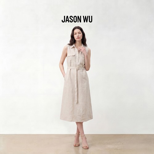 JASON WU-J系列汉麻POLO领工装中长款连衣裙