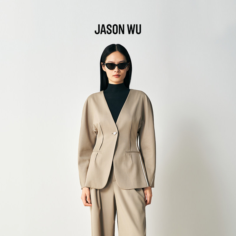 JASONWU2026年春季新款羊毛欧根纱毛边解构西装设计感长袖外套,女装/女士精品,短外套,淘宝优惠券,粉丝福利购,淘宝优惠卷