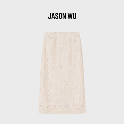 JASON WU-J系列甜美气质蕾丝花边淑女风中长款流苏半身裙春夏新款