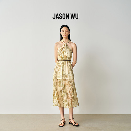 JASON WU2026年夏季新款挂脖连衣裙女士无袖桑蚕丝印花度假A字裙