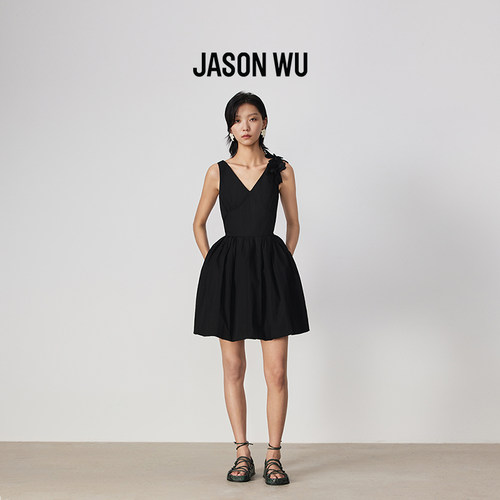 【曾梦雪同款】JASON WU25新立体花朵肌理无袖连衣裙花苞小黑裙