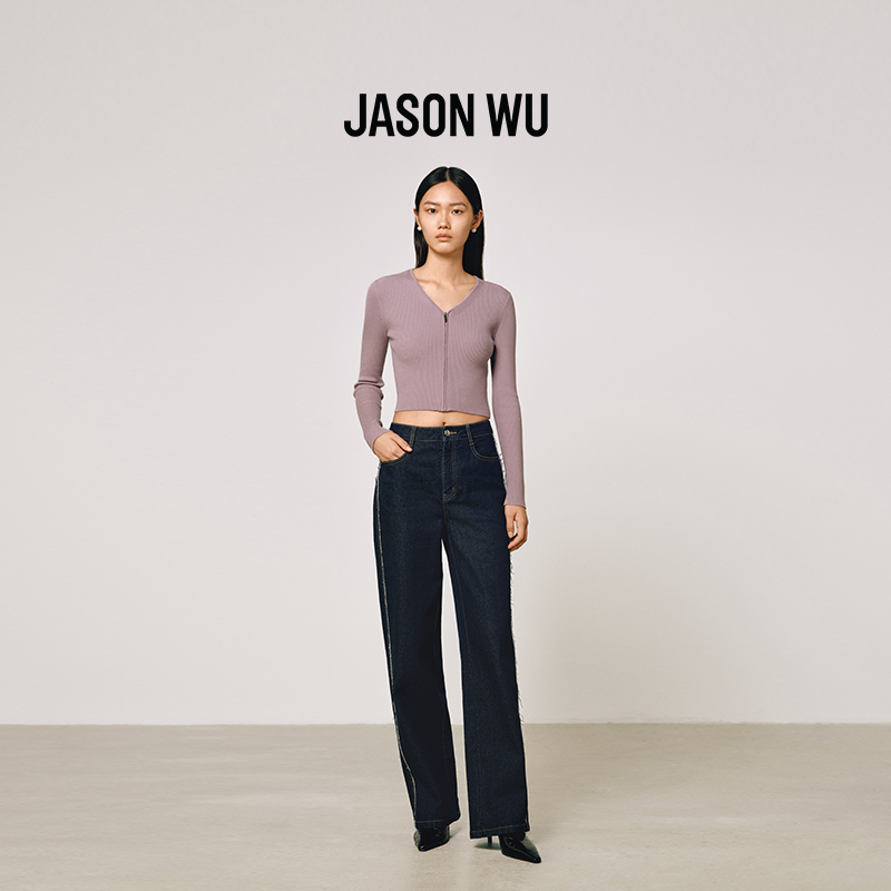 JASONWU直筒牛仔裤长裤毛边