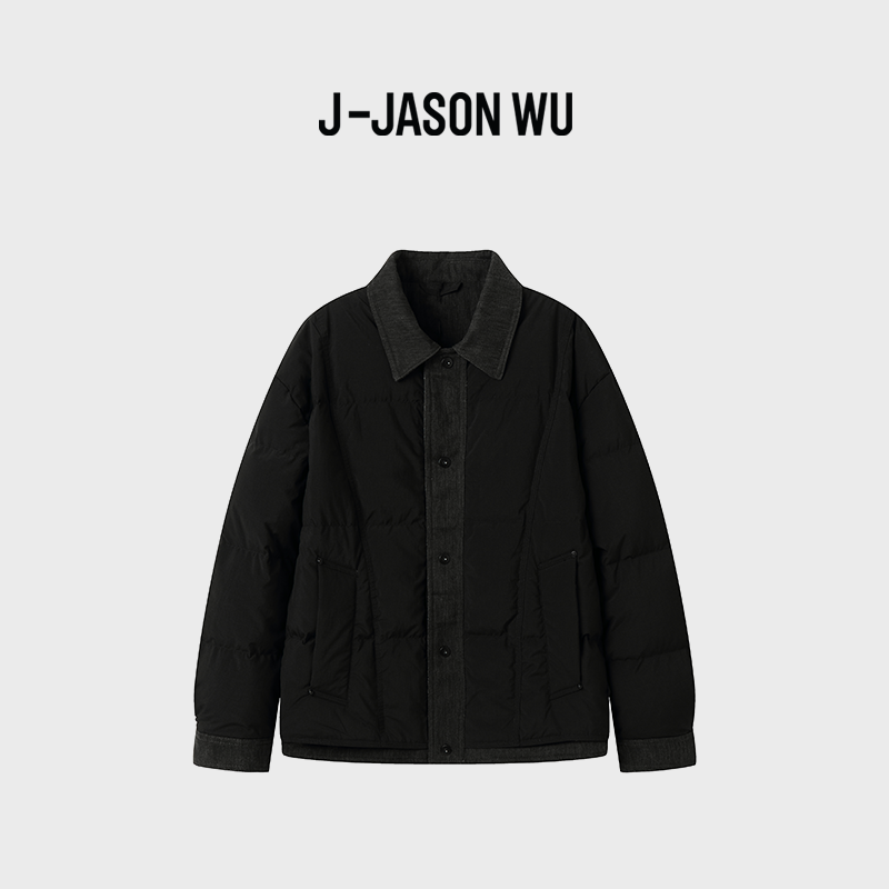 JASON WU牛仔翻领拼接轻薄鸭绒羽绒服轻商务