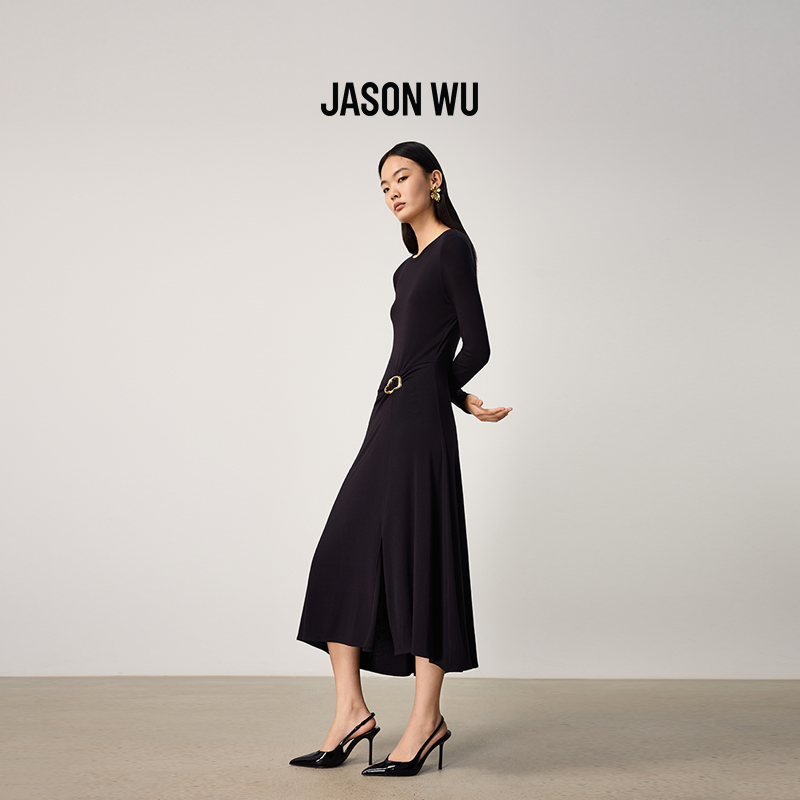 【羊绒】JASON WU2025秋季新款纯色气质修身金属装饰针织连衣裙女