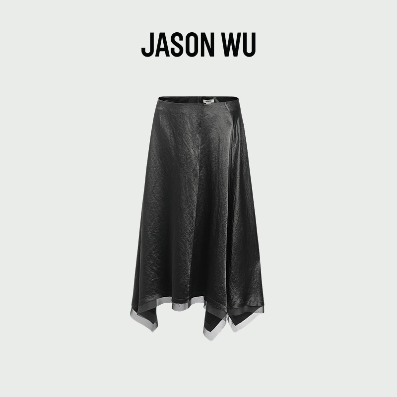JASON WU25秋季新款不规则下摆网纱拼接半身裙肌理长裙子