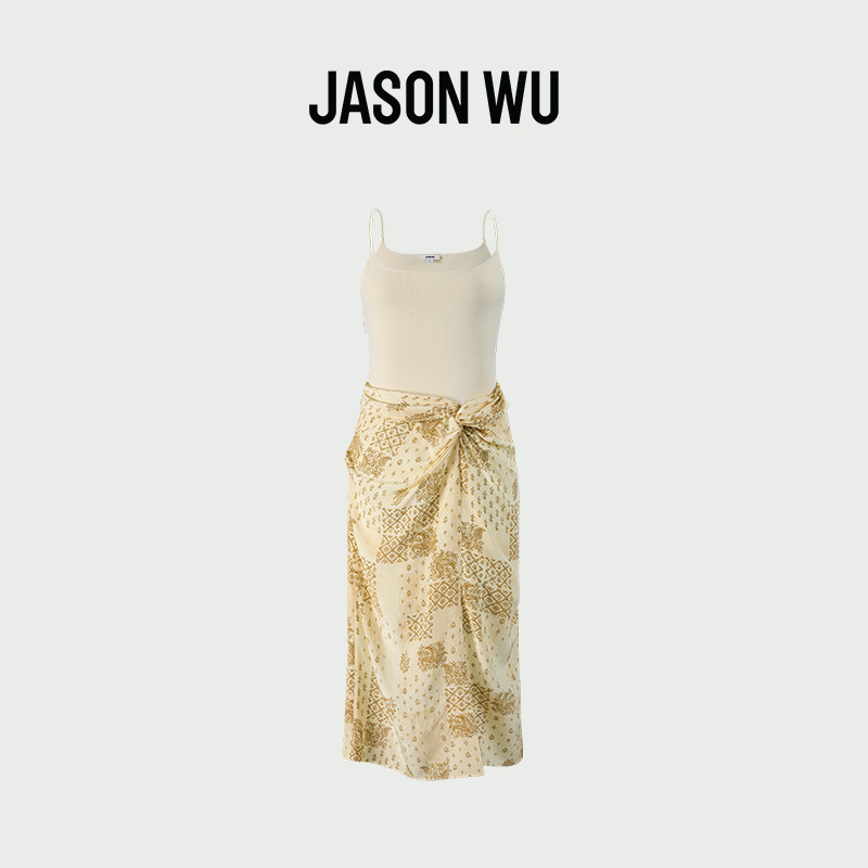 JASON WU夏季新款扭结针梭拼连衣裙女士无袖修身型吊带裙商场同款