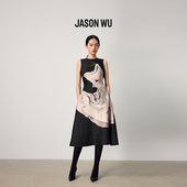 收腰中长款 JASON WU印花真丝羊毛连衣裙女士无袖 印花裙子
