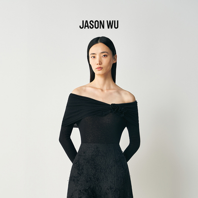 JASON WU2026年春季新款盘花装饰一字肩上衣女士100%绵羊毛针织衫