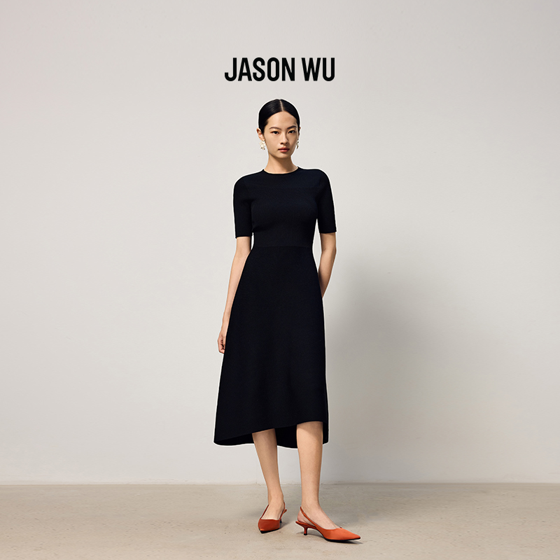 JASON WU2025秋冬新款时尚简约气质收腰修身无缝一体针织花苞裙