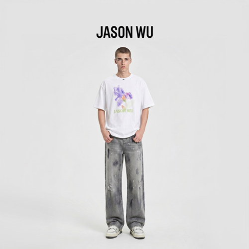 JASON WU-J系列时尚气质浪漫鸢尾花印花纯棉短袖T恤上衣夏季新款