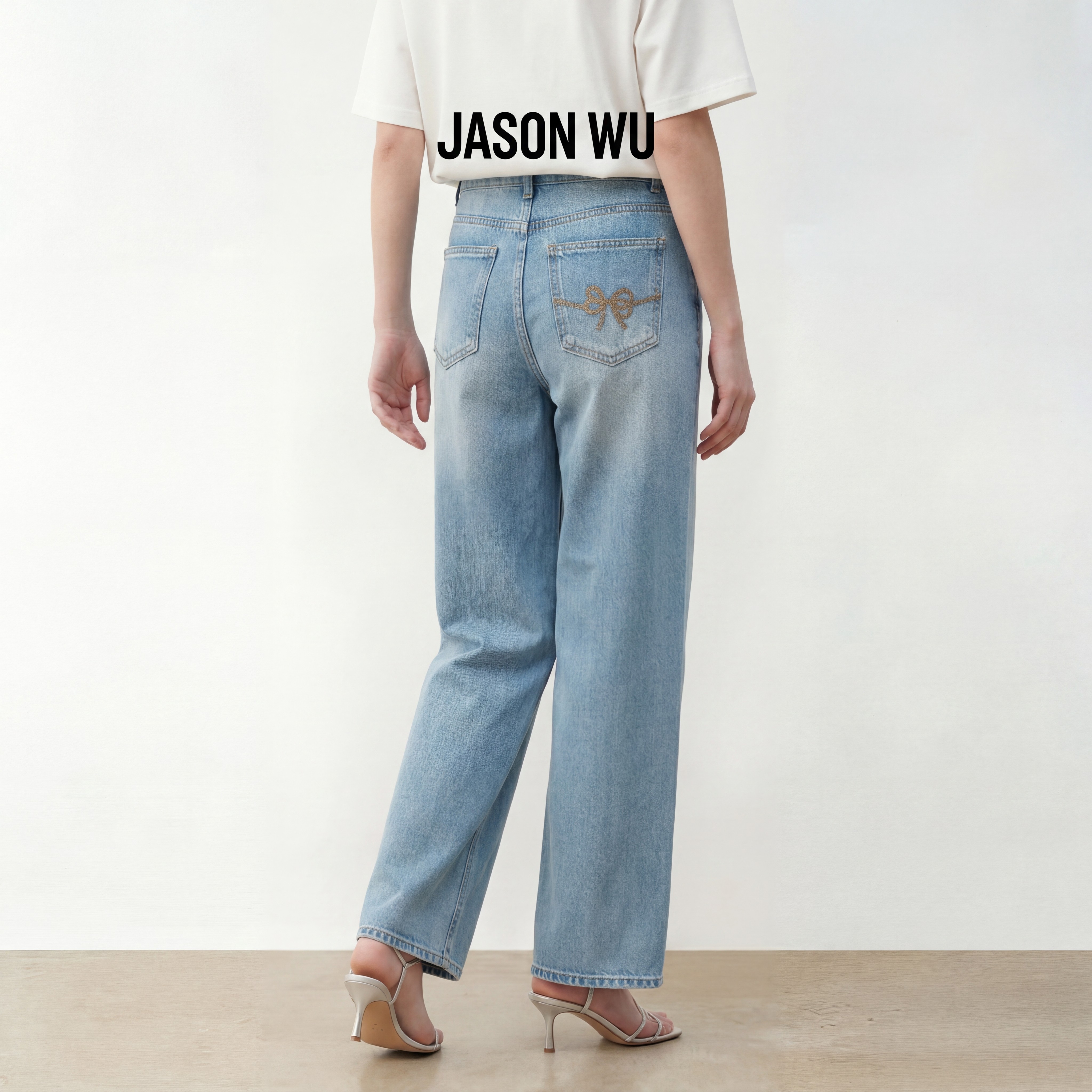JASON WU-J系列莱赛尔天丝蝴蝶结刺绣直筒牛仔裤长裤女春季新款