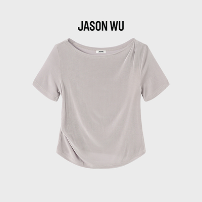 JASON WU-J系列简约基础百搭醋酸圆领正肩收腰短袖T恤上衣夏新款