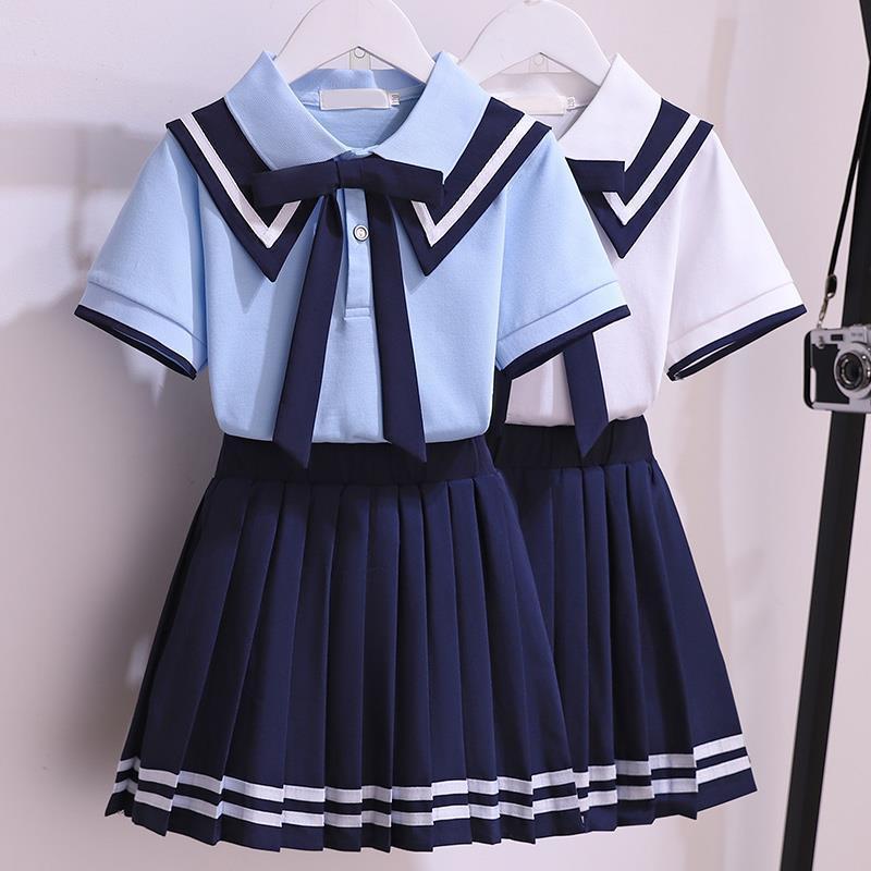 女童jk制服套装正版夏装短袖儿童洋气校服海军学院风百褶裙两件套