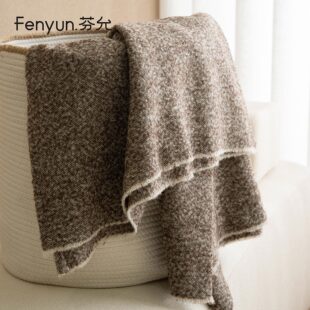 芬允【侘寂风】米咖色羊毛毯复古抽须毯子午睡毯民宿复古盖毯搭巾