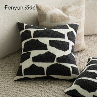 【清仓特价】芬允摩洛哥黑白色沙发抱枕别墅展厅靠枕客厅靠背腰枕
