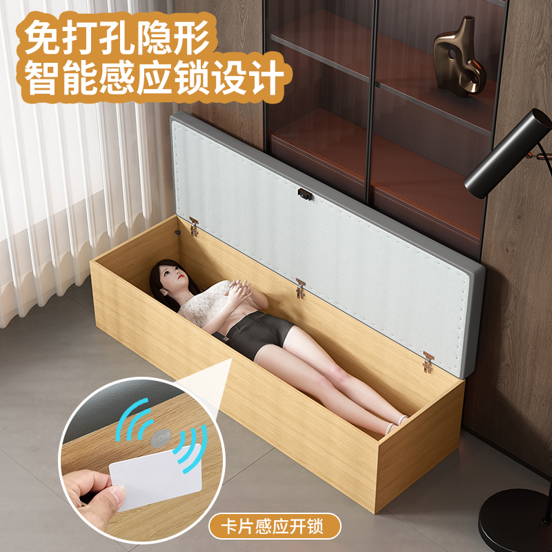多功能感应锁装放娃娃木框架网红储物软包长条沙发箱子加锁实木