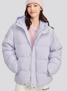 Skechers斯凯奇男女同款舒适保暖羽绒服简约梭织连帽外套L324U154