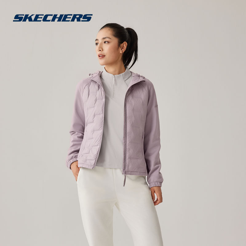 Skechers斯凯奇女士秋冬运动跑步羽绒服防风保暖连帽外套P425W188
