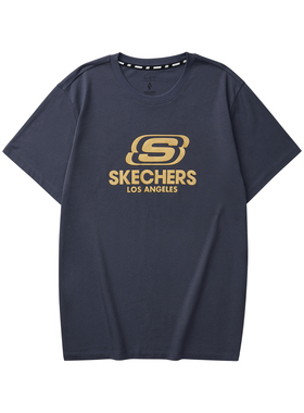 Skechers斯凯奇夏新款舒适透气短袖男女同款纯棉针织T恤L224U128