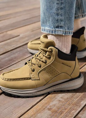 Skechers斯凯奇男鞋春夏轻盈缓震一脚蹬皮鞋柔软舒适休闲靴205654
