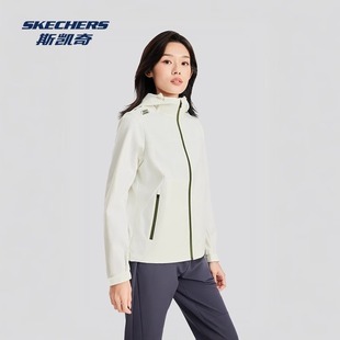 新款 Skechers斯凯奇女子梭织连帽外套秋冬季 简约舒适茄克P424W134